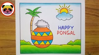 Pongal Drawing Easy  Pongal Festival Drawing  Pongal Pot Drawing  How to Draw Pongal [upl. by Ehtyaf]