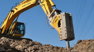 Doosan130 Excavator With Hydraulic Jackhammer Breaking Rock [upl. by Kreiker]