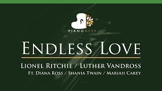 Endless Love  Lionel Ritchie Luther Vandross Diana Ross  LOWER Key Piano Karaoke Instrumental [upl. by Aroon]