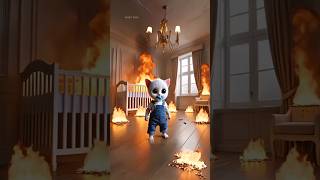 Dad Cat save his son from fire 🔥 🙀 cat catsoftiktok shortsfeed trendingshorts viralshorts [upl. by Aenad867]