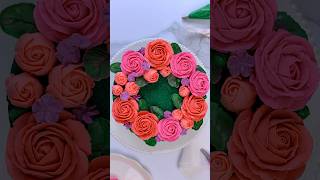 Buttercream flower cake easy for beginners Only using piping tip 125 104 cakedecorating baking [upl. by Stavros]