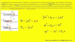 A 16kg block on a horizontal surface is attached to a spring with a force constant [upl. by Latsyrc]