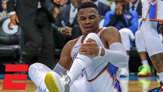 Russell Westbrook sprains ankle in Thunder win vs Pelicans  NBA Highlights [upl. by Ardnos]