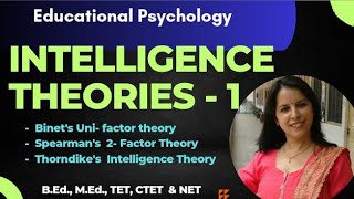 Intelligence Theories  Part 1 Uni Factor Theory Spearmans Two factor amp Thorndikes Theory [upl. by Korwin]