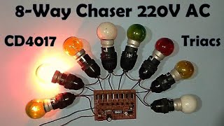 220V 230V bulb chaser circuit  AC flasher BT136 Triac  CD4017 NE555 IC Project [upl. by Jallier]