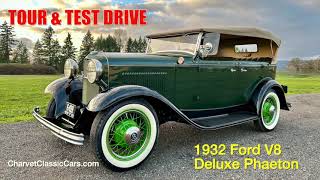 TOUR AND TEST DRIVE 1932 Ford V8 Deluxe Phaeton  Charvet Classic Cars [upl. by Gawen]