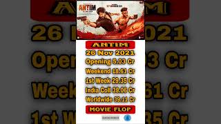 Antim Movie Box Office Collection  shorts shortsvideo short shortvideo antim salmankhan [upl. by Ennasus]