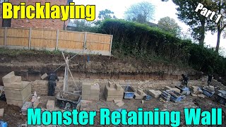 Bricklaying  Monster Retaining Wall  Days 1 amp 2 bricklaying vlog building retainingwall [upl. by Oigres26]