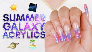 Summer Galaxy Marble Nails  How to Marble with Acrylic [upl. by Marra]