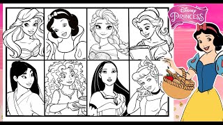 DISNEY PRINCESS Group Fun Coloring Page 8 PRINCESSES ARIEL MULAN BELLE SNOW WHITE ELSA MERIDA Marker [upl. by Arvind]