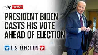 US President Joe Biden votes early in Delaware ahead of 2024 US election [upl. by Korey]