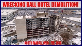 WRECKING BALL HOTEL DEMOLITION  NORTH RANDALL OHIO [upl. by Ocirnor733]