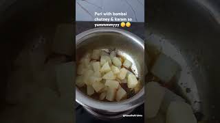 Puri with bombai chutney amp Karam combination superrrr food cooking recipe [upl. by Kriss585]