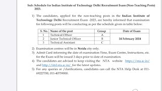 Schedule for IIT DELHI Exam  Non Teaching [upl. by Rellim497]