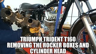 75 Triumph Trident T160  Cylinder Head and Rocker Box Removal [upl. by Adelina]