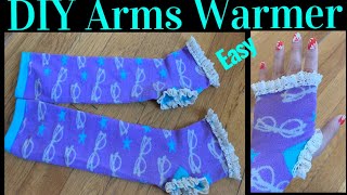 How To Make Your Own Arm Warmers From KneeHigh Socks DIY Fancy Arm Warmers With Laces Easy Tutorial [upl. by Geesey]