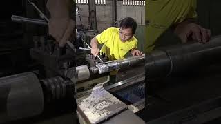 Restoration of Flywheel Shaft Damaged at Lathe machine buildup machining handtapping [upl. by Vassaux196]