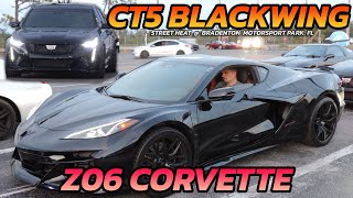 CT5 Blackwing vs Z06 Corvette 3 round Drag Racing [upl. by Gilmer193]