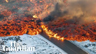 Iceland lava engulfs road forcing Blue Lagoon to close [upl. by Eustazio912]