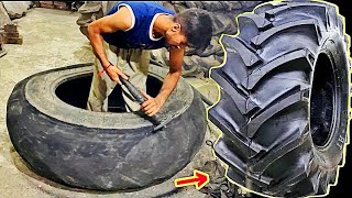 How to Retreading an old Big Tire  Amazing Process Of Retreading Old Tractor Tire [upl. by Talya]