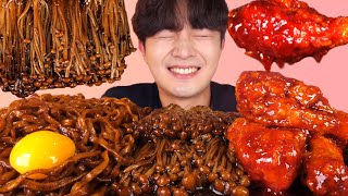 MUKBANG ASMRㅣExcellent Spicy Chicken Black Bean Noodles Mushroom Eat🍗Korean 후니 Hoony Eating Sound [upl. by Galloway729]