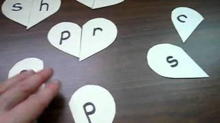 Valentine  Reading Spelling Phonics Make 2letter blends from heart shapes [upl. by Eillehs]