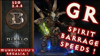 Spirit Barrage GR Speeds S20 268 Witch Doctor Build Mundunugus Regalia Diablo 3 [upl. by Annohs356]