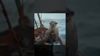 Cute otter survival in a boat polarbear wildlife ship boat snowfall otter [upl. by Mirabelle]