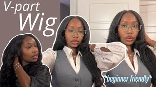 Beginner friendly v  part wig install  The perfect glueless wig for beginners  ft Wiggins Hair [upl. by Athalla]