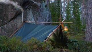 Solo Bushcraft Trip  Tarp Shelter Hot Tent [upl. by Rhonda]