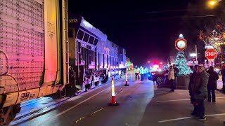 Street Running Train Squeezes Thru Crowds Light Up LaGrange 6 Locomotives Norfolk Southern Train [upl. by Asen]