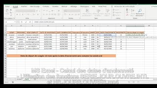 MS Excel  Calcul des dates de départ en congés  Fonctions SERIEJOUROUVREINTL et NBJOURSOUVRES [upl. by Llertak]