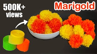 How to make Marigold Flowers With Crepe Streamers  DIY Paper Craft  Budget Friendly [upl. by Lindon]