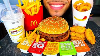 ASMR MCDONALDS BURGER KING IMPOSSIBLE DOUBLE WHOPPER CHICKEN NUGGETS OREO MCFLURRY ONION RINGS JERRY [upl. by Krispin]