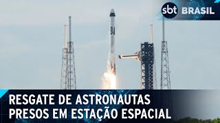 Space X e Nasa lançam missão para resgatar astronautas presos  SBT Brasil 280924 [upl. by Matejka]