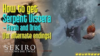 Sekiro How to get Fresh and Dried Serpent Viscera items for alternate endings [upl. by Yonit414]