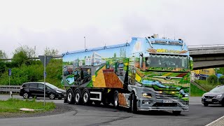 Truckshow Rüssel 2024 with Scania V8 open pipes and more [upl. by Yssirc]