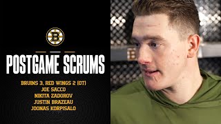 Korpisalo Brazeau Sacco and Zadorov comment on the Bruins 32 overtime win against the Red Wings [upl. by Moya]