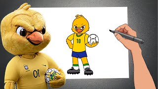 COMO DESENHAR O CANARINHO PISTOLA COPA DO MUNDO 2022  Mascote Brasil Passo a Passo [upl. by Ardaed]