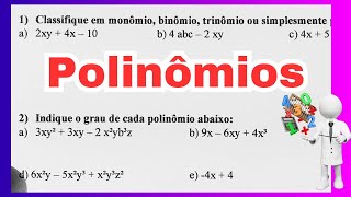 Revisão para avaliação Polinômios  Binômio trinômio e monômio  Grau  Termos semelhantes [upl. by Mayman598]