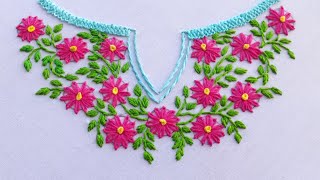 simple easy kurtikamiz neck hand embroidery neck hand embroidery design [upl. by Ekaterina]