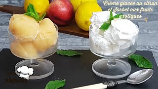 Crème glacée ou créponné au citron sans œufs et sorbet aux fruits de saison كريبوني منزلي [upl. by Legim]