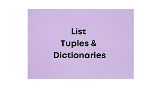 Lists Tuples and Dictionaries in Python [upl. by Ledeen]