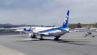 All Nippon Airways ANA Boeing 777300ER Pushback  Engine Start at San Francisco SFO [upl. by Llenrac698]