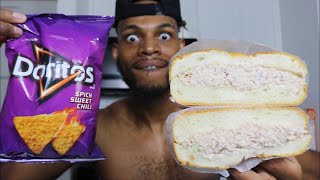 Tuna fish sandwich spicy sweet chili Doritos amp lemonade mukbang [upl. by Alia485]