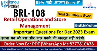 BRL108 Retail Operations and Store ManagementImportant Questions For ExamBBARIL in Retailing [upl. by Healion806]