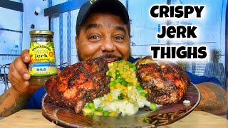 Juicy Jerk Chicken Thighs Mukbang  First time cooking them [upl. by Larkin]