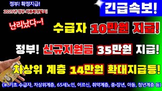 긴급속보정부확정 기초생활 수급자 10만원지급 취약계층 14만원 확대지급 65세노인 신규지원금 1인당 35만원 추가 지급등등  정부 2025예산안확정 정부확정 [upl. by Nosiddam]