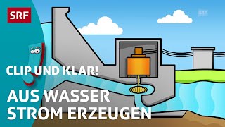 Wie wird aus Wasser Strom  SRF Kids – Clip und klar  Für Kinder erklärt [upl. by Nnylahs]