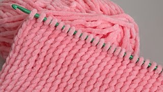 The EASIEST amp BEST Crochet Stitch for Chenille Yarn Baby Blanket  Tunisian Crochet Velvet Blanket [upl. by Budge442]